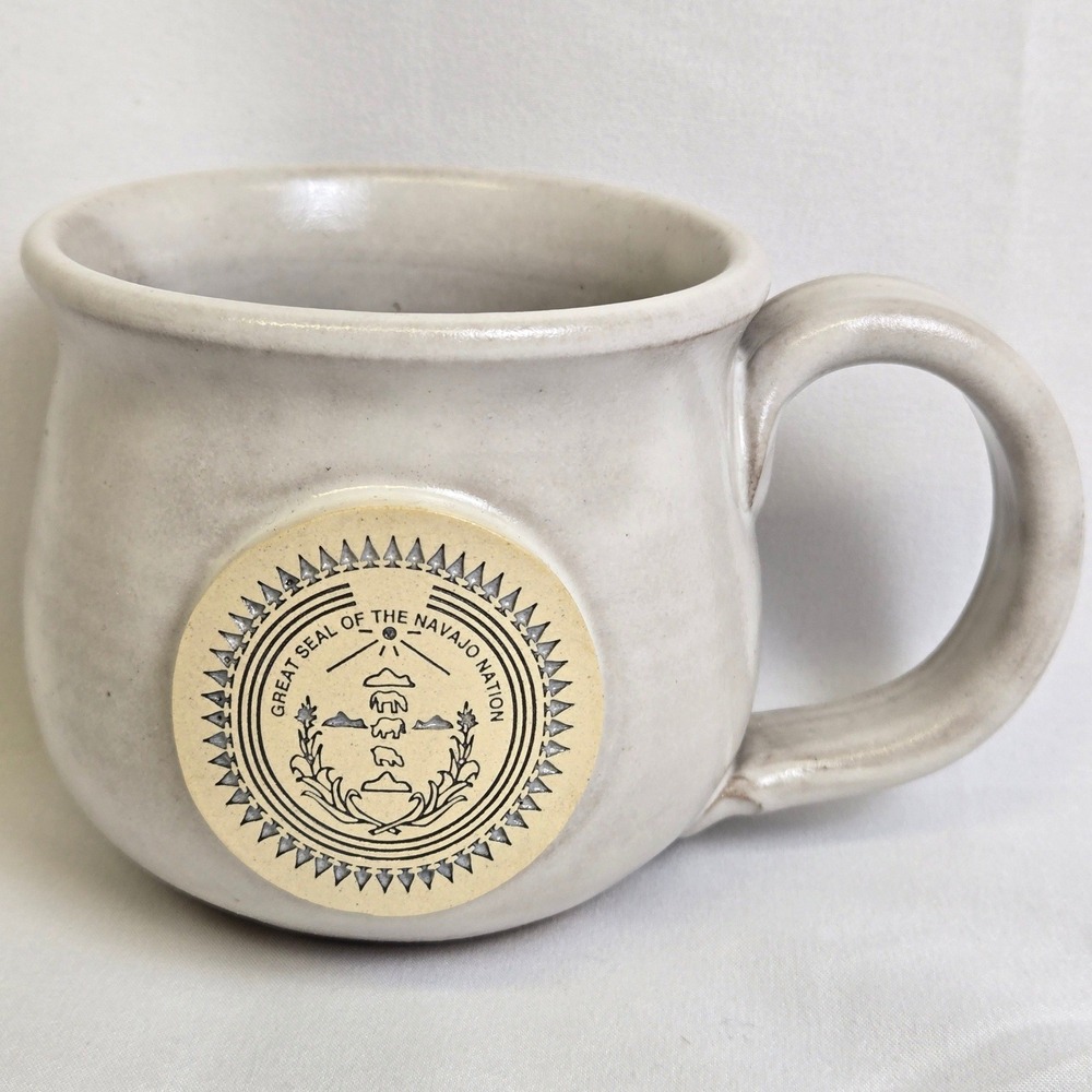 Sunset Hill Stoneware Great Seal of the Navajo Nation Belly Mug Gray Handcrafted
